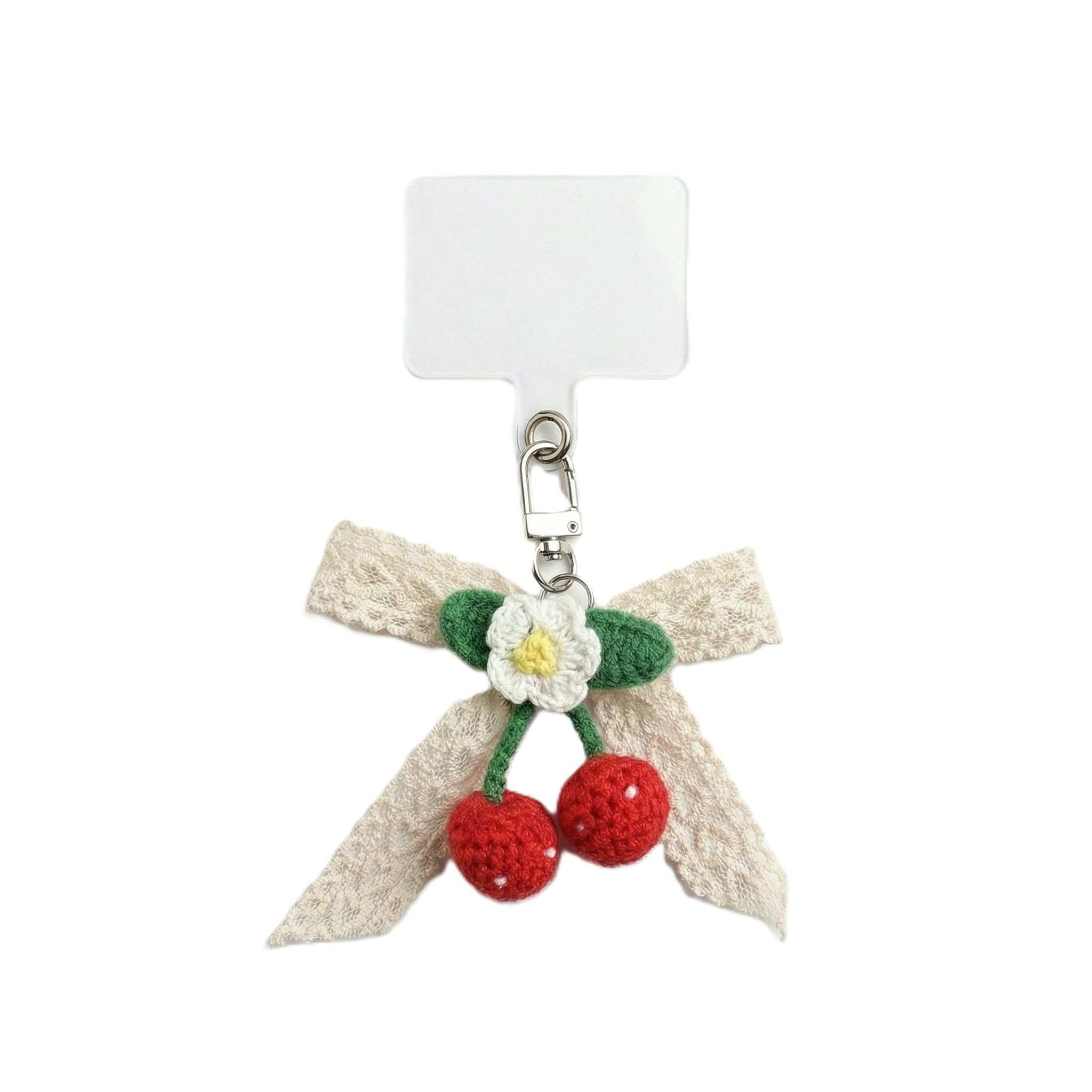 Shikaya Handmade Crochet Cherry Phone Charm, Cottagecore Lace